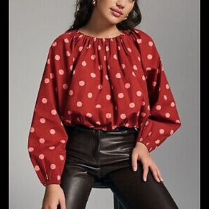 Anthropologie Maeve Poplin Bubble Polka Dot Blouse Top Size S